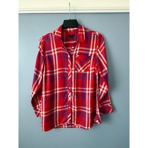Women's Talbots Red Plaid Lightweight‎ Rayon Button Shirt Size Medium Petite